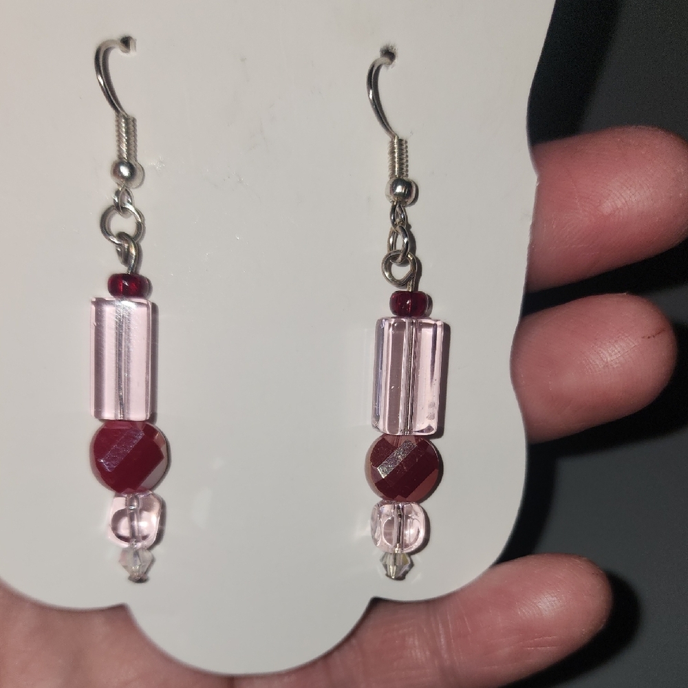 FIRM PRICE Handmade Stunning Elegant Red and Pink Beaded Earrings.